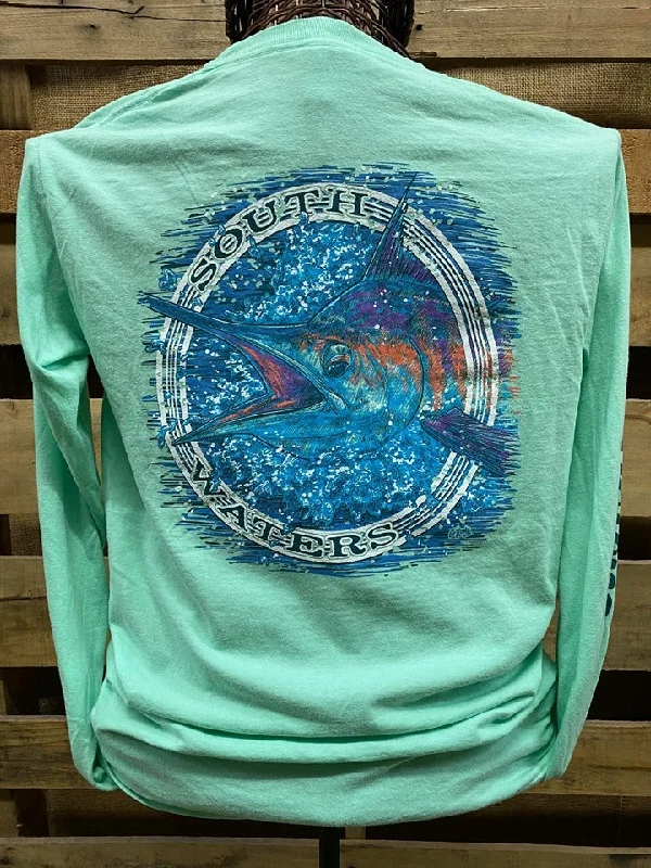 trendy short sleeve shirts for men’s vacation -SALE South Waters Marlin Comfort Colors Bright Unisex Long Sleeve T Shirt