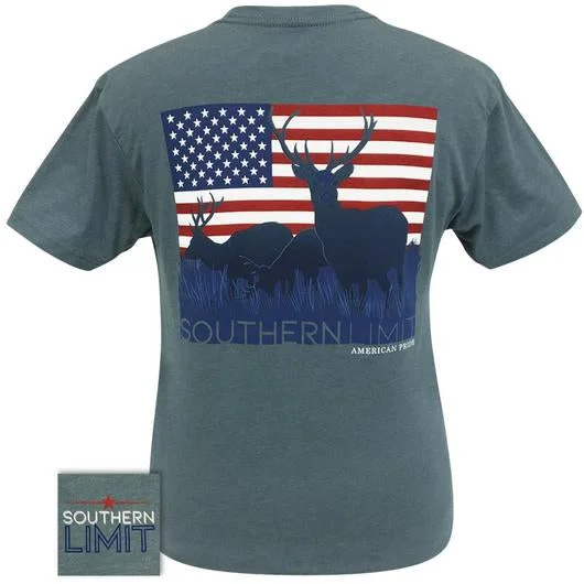 men’s comfortable short sleeve polo t-shirts -Southern Limits Deer American Flag Unisex T-Shirt