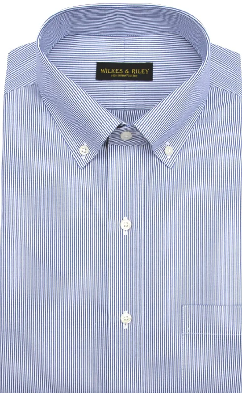 Men's flight shirts-Tailored Fit Blue Fine Line Stripe Button-Down Collar Supima® Cotton Non-Iron Pinpoint Oxford Dress Shirt (B/T)