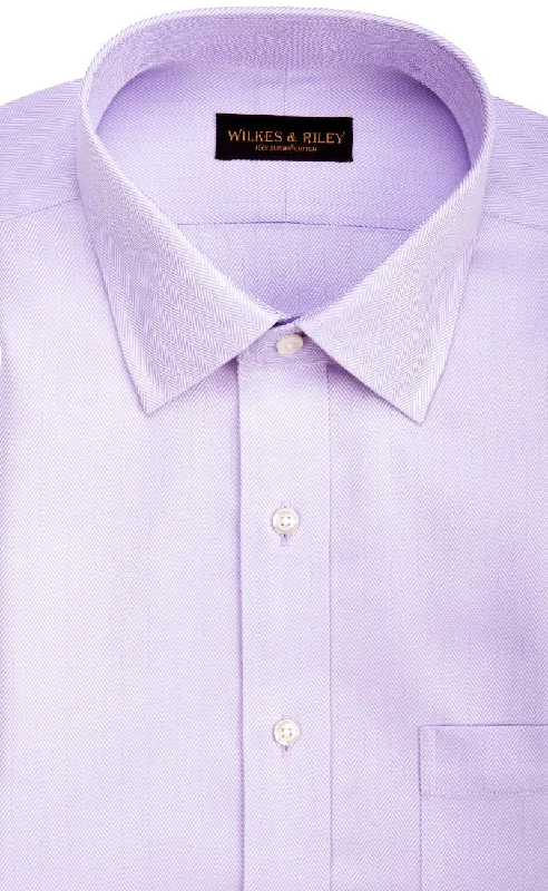 Men's stay-in shirts-Tailored fit Lavendar Herringbone Spread Collar Supima® Cotton Non-Iron Dress Shirt (B/T)