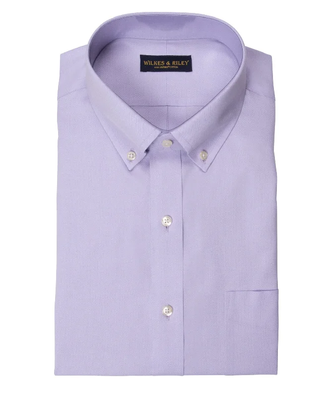 Men's reinforced shirts-Tailored Fit Lavender Solid Button-Down Collar Supima® Cotton Non-Iron Pinpoint Oxford Dress Shirt (B/T)