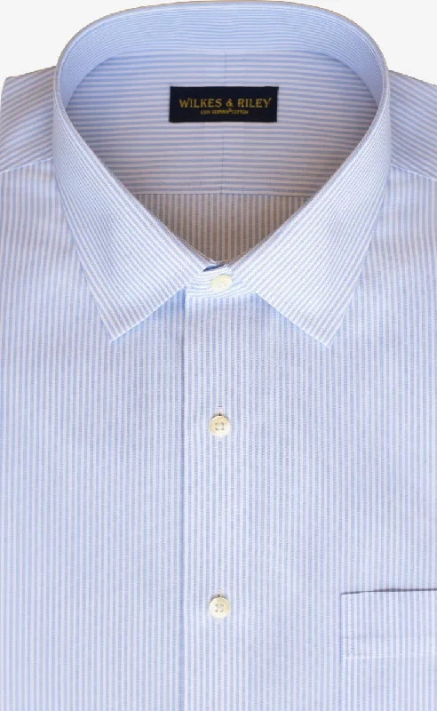 Men's adventure-ready shirts-Tailored Fit Light Blue End On End Stripe Spread Collar  Supima® Cotton Non-Iron Dress Shirt (B/T)