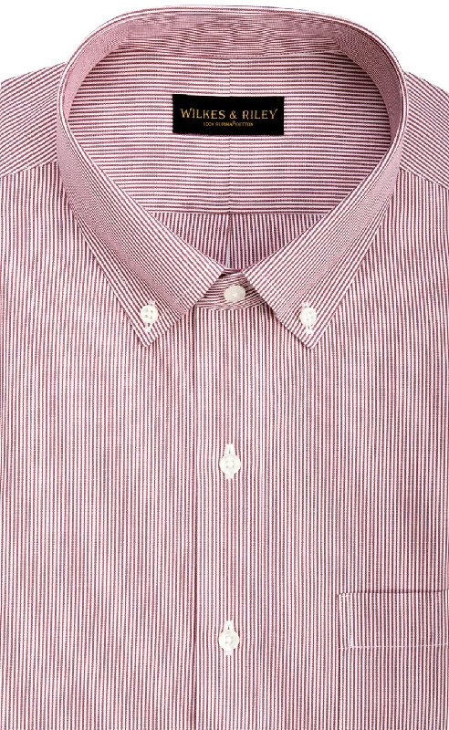 Men's tropical-climate shirts-Tailored Fit Red Fine Line Stripe Button-Down Collar Supima® Cotton Non-Iron Pinpoint Oxford Dress Shirt (B/T)