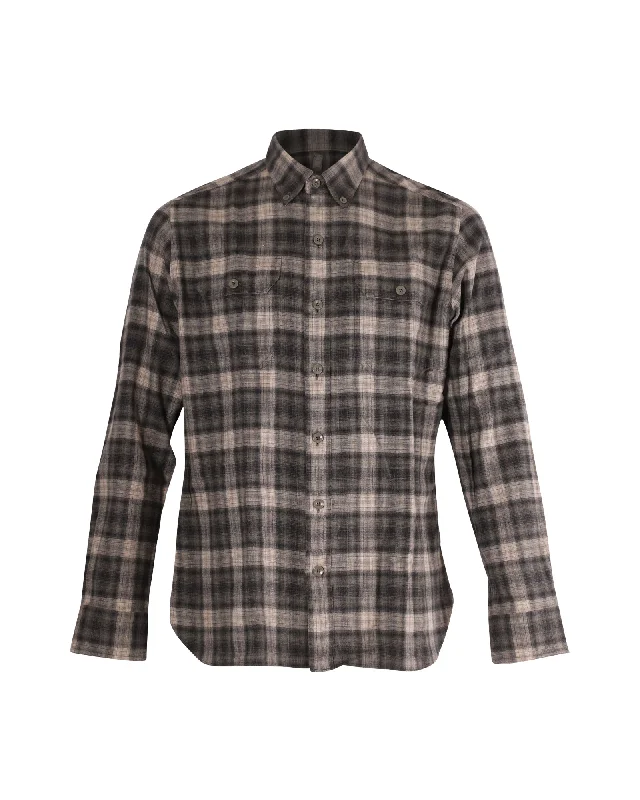 Men's showstopper shirts-Tom Ford Checked Print Long Sleeve Button Front Shirt in Multicolor Cotton