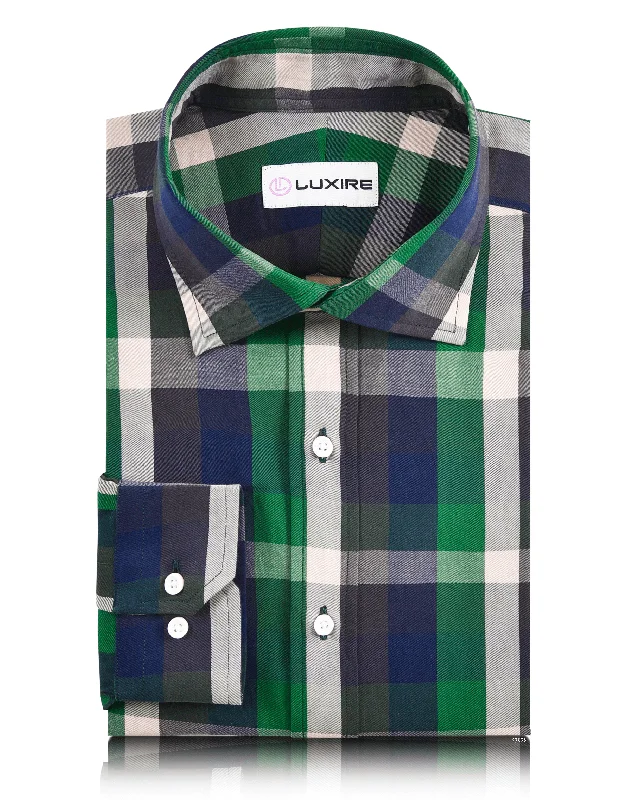 Men's sleek shirts-Twill: Green Navy Checks