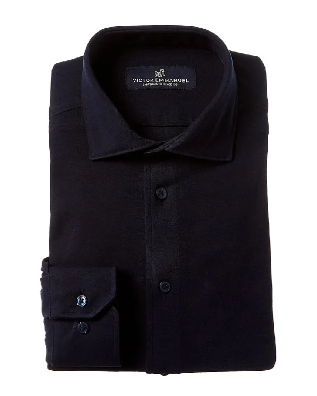 Men's retirement shirts-VICTOR EMMANUEL Solid Knit Dress Shirt