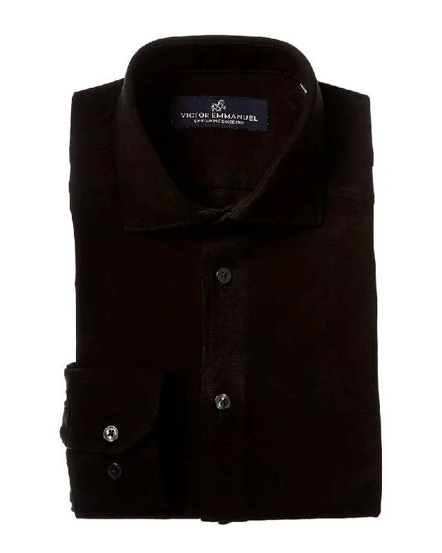 Men's anniversary shirts-VICTOR EMMANUEL Solid Knit Dress Shirt