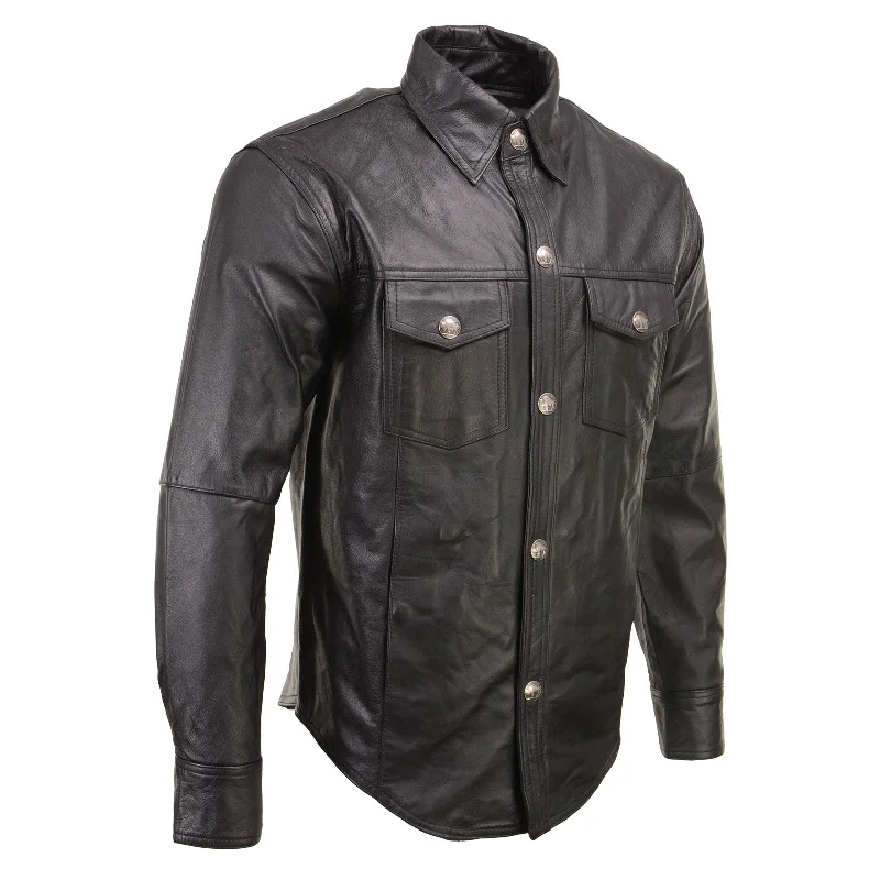 Men's all-day shirts-Xelement XS908B Men's 'Nickel' Black Leather Casual Biker Rider Shirt with Vintage Buffalo Buttons