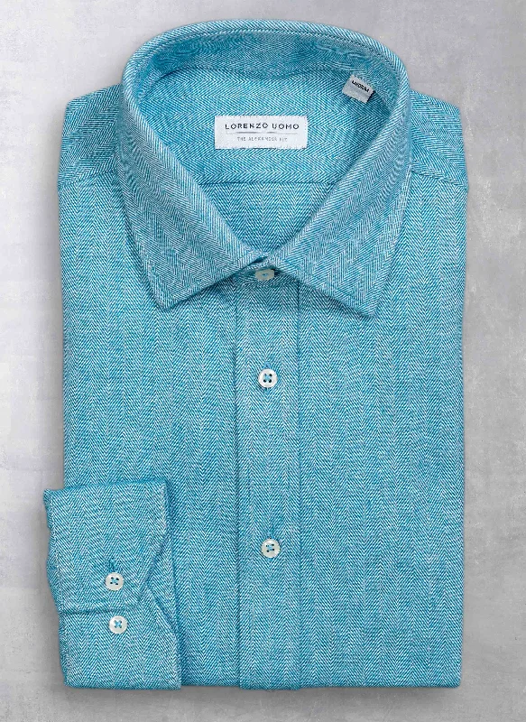 Men's next-gen shirts-Alexander Sport Shirt in Solid Blue Herringbone