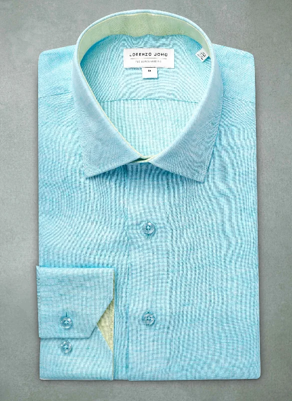 Men's casual-formal shirts-Alexander in Aqua Linen Shirt