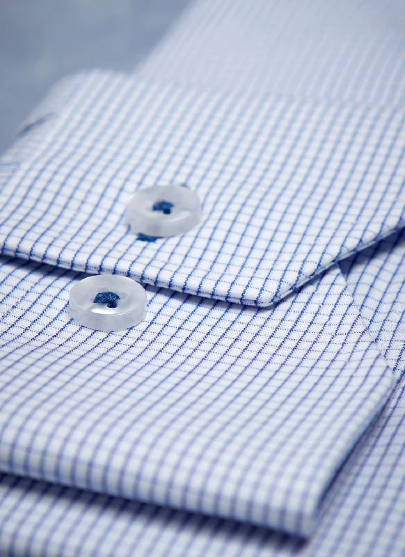 Men's snow shirts-Alexander in Blue Mini Windowpane Shirt