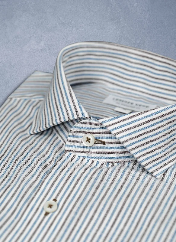 Men's fog-resistant shirts-Alexander in Earth and Blue Stripe Shirt