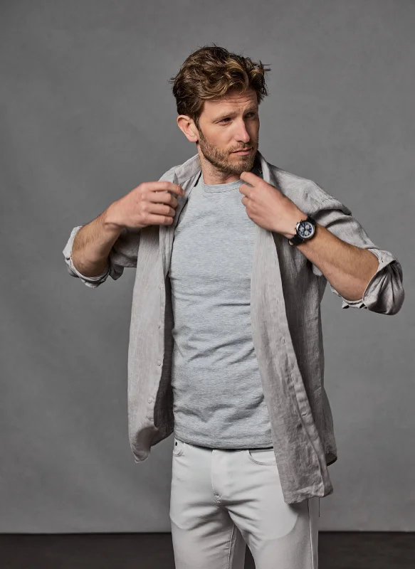 Men's survivalist shirts-Alexander in Light Grey Linen Shirt