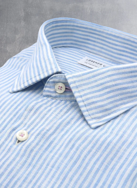 Men's birthday shirts-Alexander in Light Blue Stripe Linen Shirt