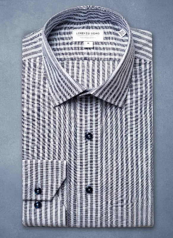 Men's daily-wear shirts-Alexander in Navy & Blue Stripe Shirt