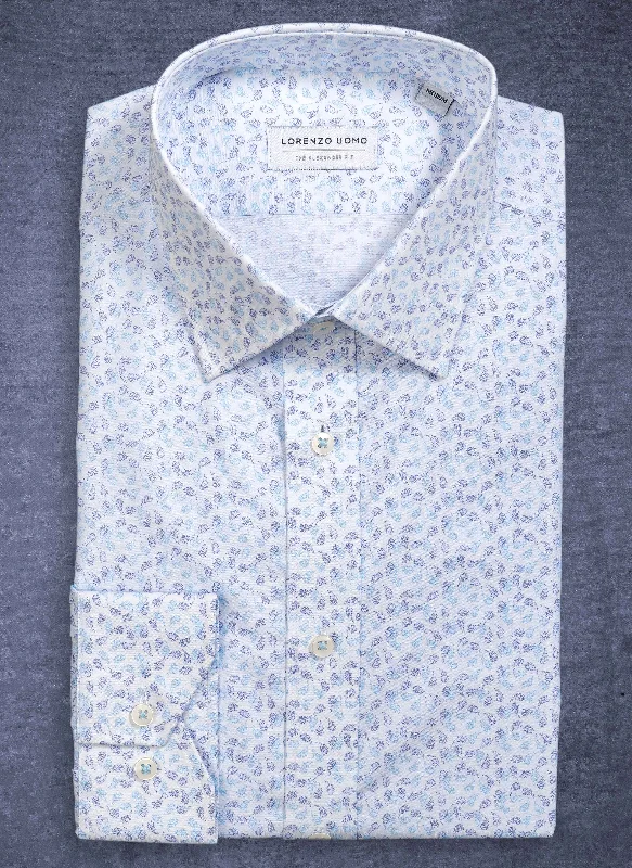 Men's monsoon shirts-Alexander in Printed Blue "Paisley Spray" Shirt