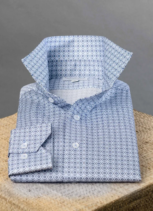 Men's twill shirts-Alexander in Printed "Mosaic" Blue Shirt