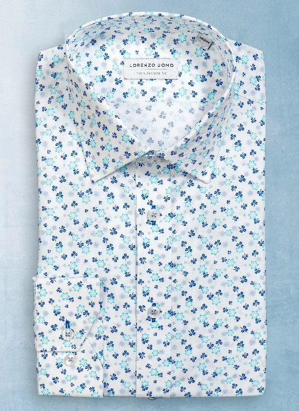 Men's moisture-resistant shirts-Alexander in Printed Multi-Blue "Clovers" Shirt