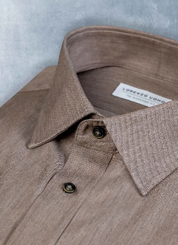 Men's farmer shirts-Alexander in Mélange Taupe Twill Shirt