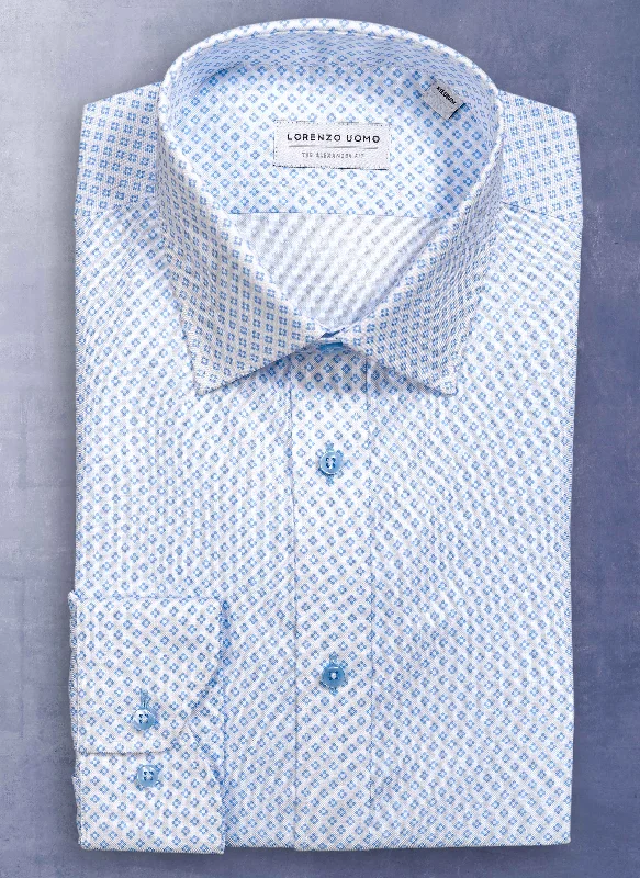 Men's stretch-resistant shirts-Alexander in Printed Blue "Testazzuro" Shirt