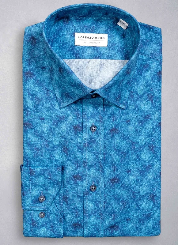 Men's fade-resistant shirts-Alexander "Paisley Dark" in Multi-Blue Shirt