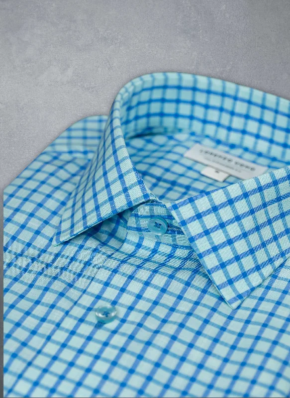 Men's stage shirts-Alexander in Aqua Blue Plaid Shirt