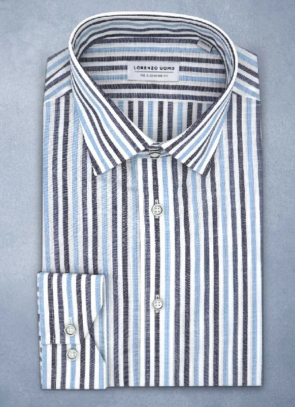 Men's ribbed shirts-Alexander "Sinfonia Stripe" in Blue Shirt