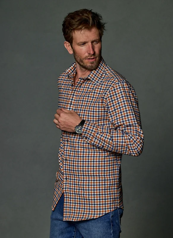 Men's mountain shirts-Alexander Sport Shirt in Navy and Orange Check