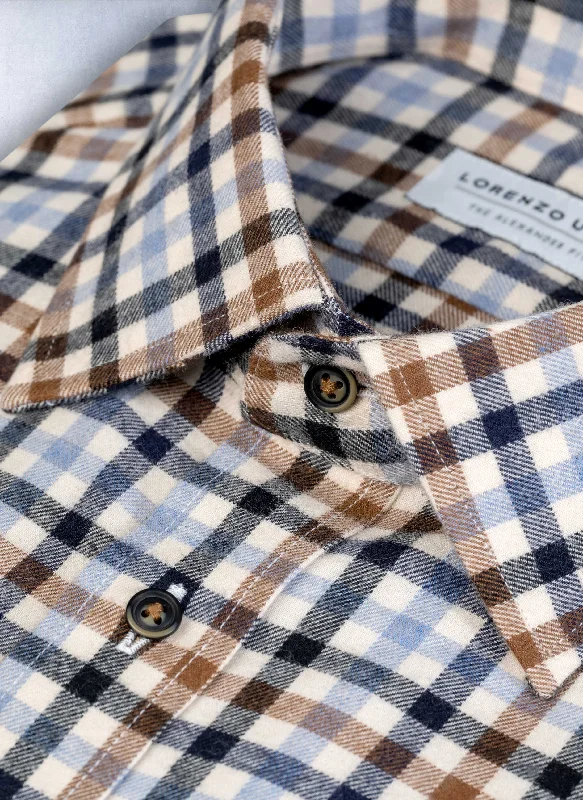 Men's crowd-pleasing shirts-Alexander Sport Shirt in Navy and Taupe Plaid