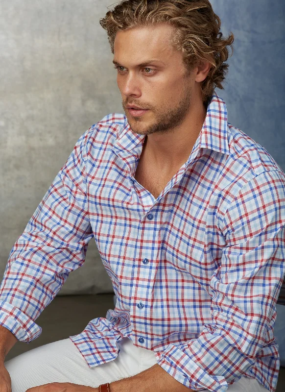 Men's cozy shirts-Alexander in Blue & Red Plaid Shirt