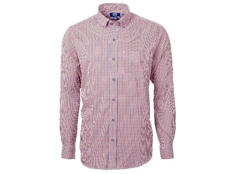 Men's shiny shirts-Cutter & Buck Versatech Multi Check Stretch Mens Big and Tall Long Sleeve Dress Shirt