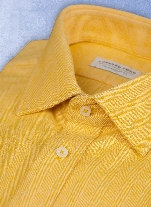 Men's showstopper shirts-Alexander Sport Shirt in Solid Yellow Herringbone