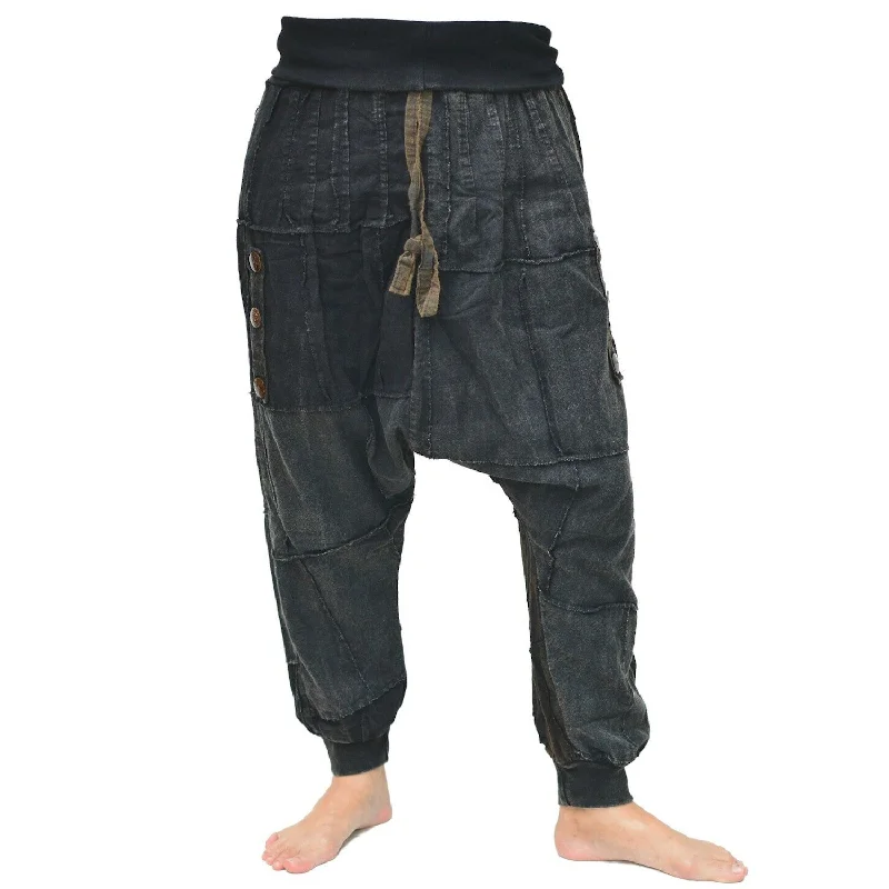 Men's pants with thin comfort-Goa Pants Hippie Pants Men Women Black Gray patchwork