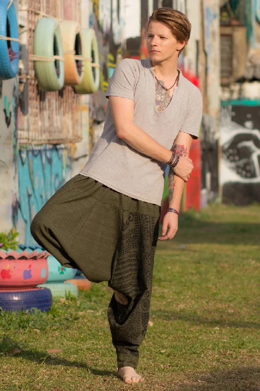 Men's pants with woven belt-Green Om Pants