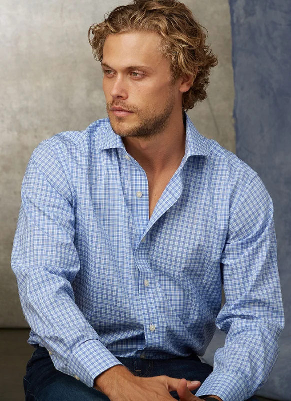 Men's gingham shirts-Liam in Blue Multicheck Shirt