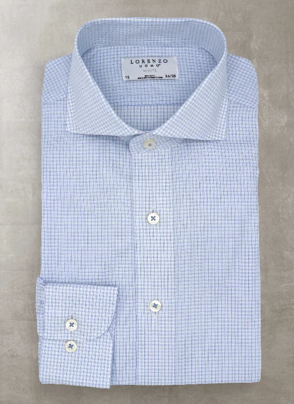 Men's gardener shirts-Liam in Blue Double Check Shirt