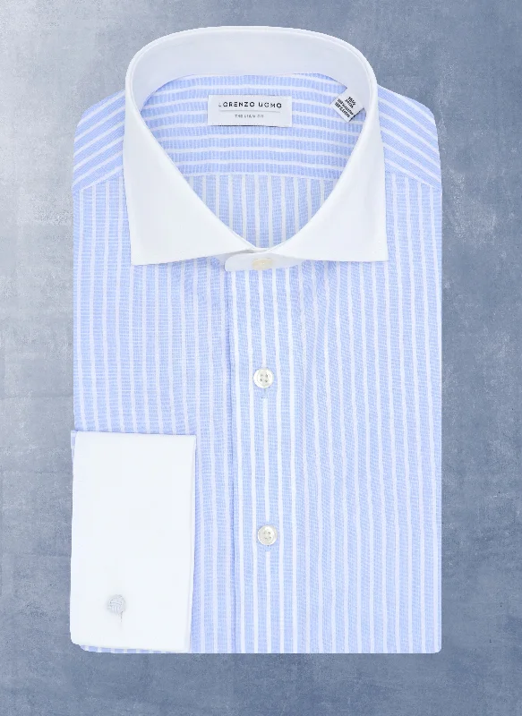 Men's highly-reviewed shirts-Liam in Blue Wide Stripe Shirt in White Collar & French Cuff