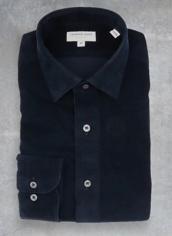 Men's 90s-style shirts-Liam in Navy Micro Wale Cord Shirt