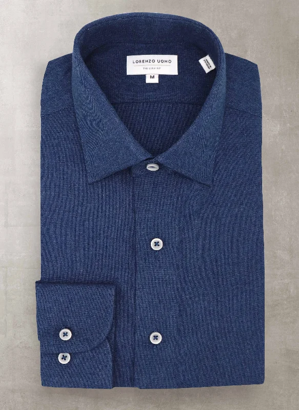 Men's cruise shirts-Liam in Navy Textured Cashmere Shirt