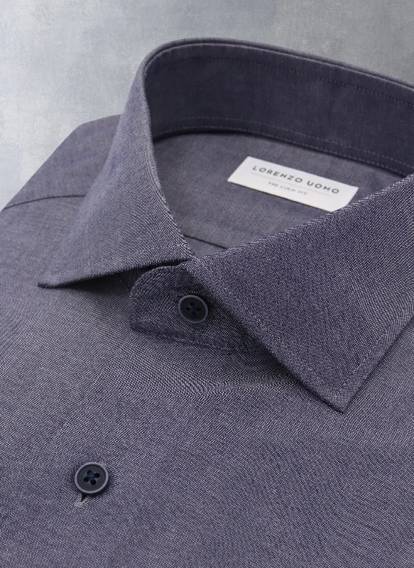 Men's temperature-regulating shirts-Liam in Solid Navy Chambray Shirt