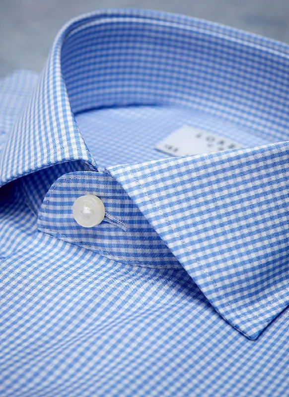 Men's cinched shirts-Liam in Light Blue Gingham Shirt