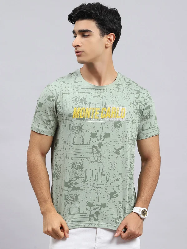 lightweight and breathable short sleeve t-shirts -Men Green Printed T-Shirt