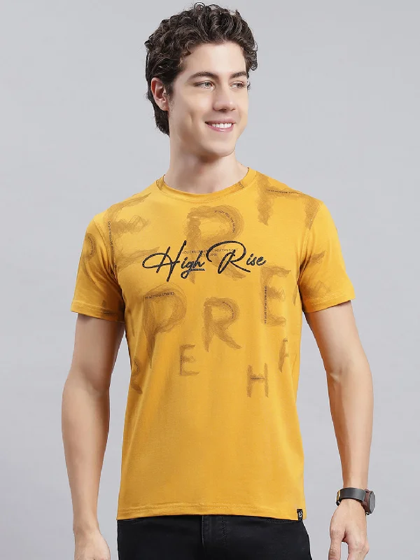 short sleeve polo t-shirts for casual wear -Men Mustard Printed T-Shirt