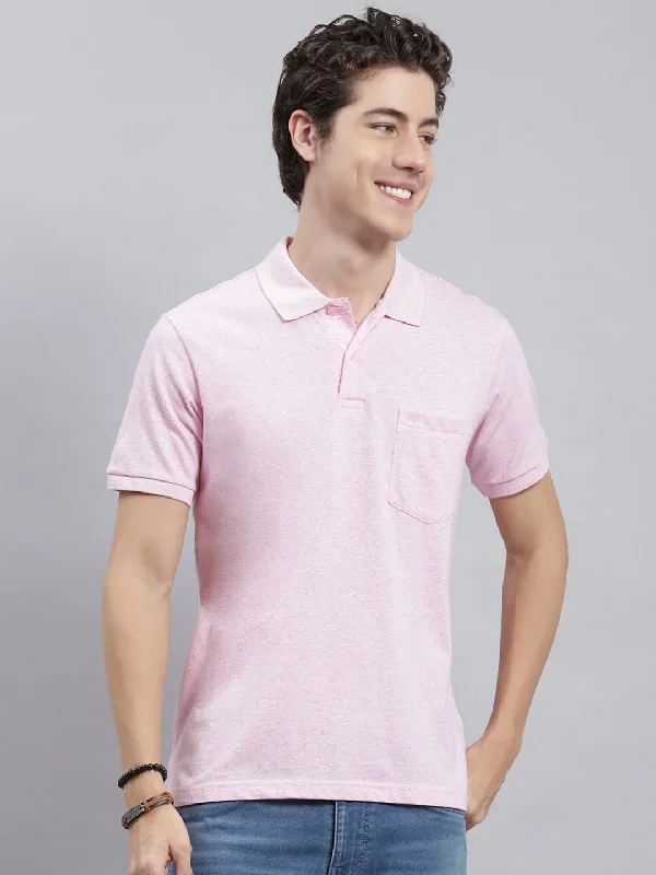 men’s graphic short sleeve shirts for everyday wear -Men Pink Jaquard T-Shirt