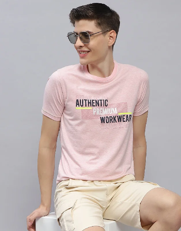 summer-ready short sleeve t-shirts for men -Men Pink Printed Round Neck Half Sleeve T-Shirt