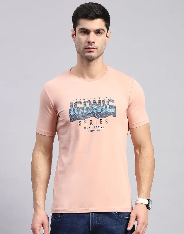 stylish and lightweight short sleeve shirts for men -Men Pink Printed Round Neck Half Sleeve T-Shirt