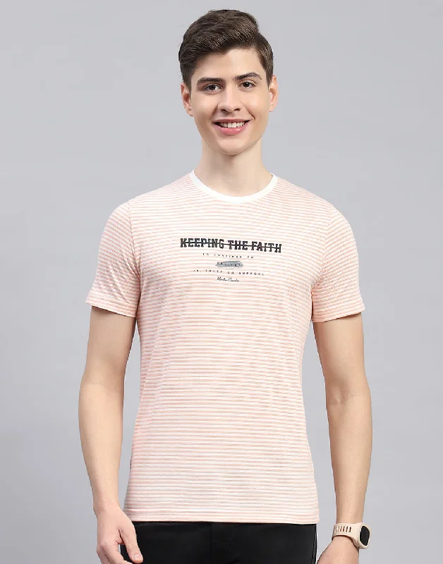 stylish short sleeve shirts with colorful designs -Men Pink Printed Round Neck Half Sleeve T-Shirt