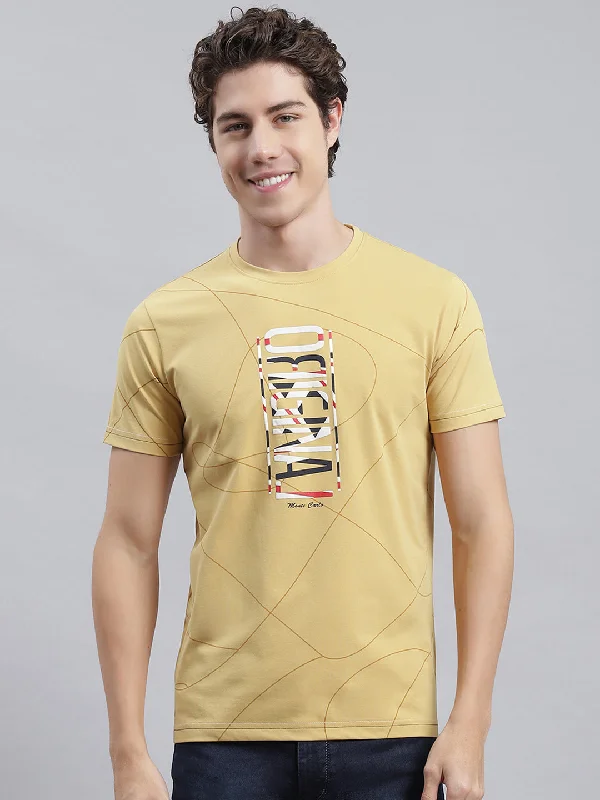 men’s stylish short sleeve shirts with logos -Men Yellow Printed T-Shirt