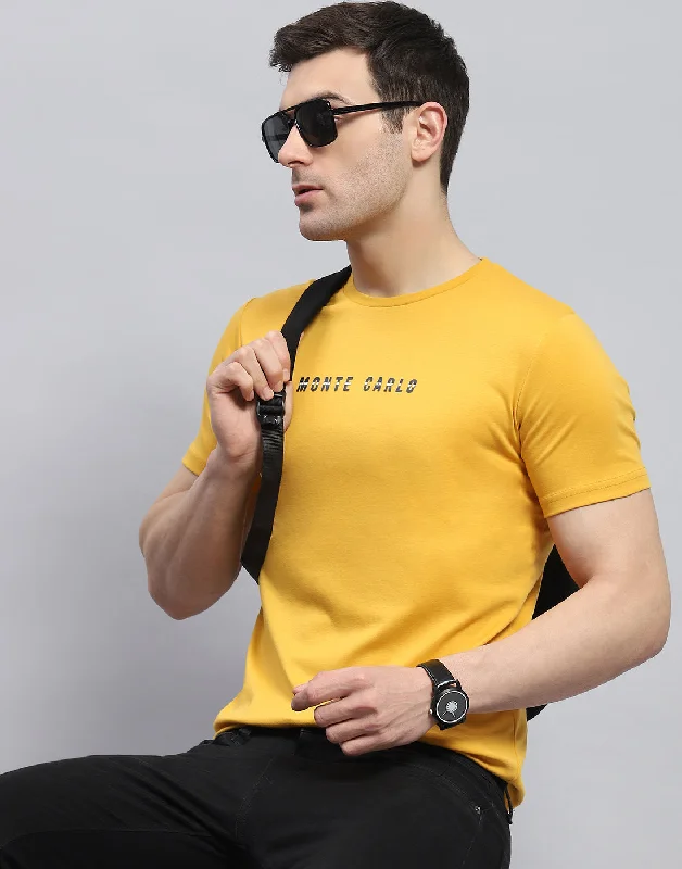 cool and casual short sleeve shirts for men -Men Yellow Solid Round Neck Half Sleeve T-Shirt