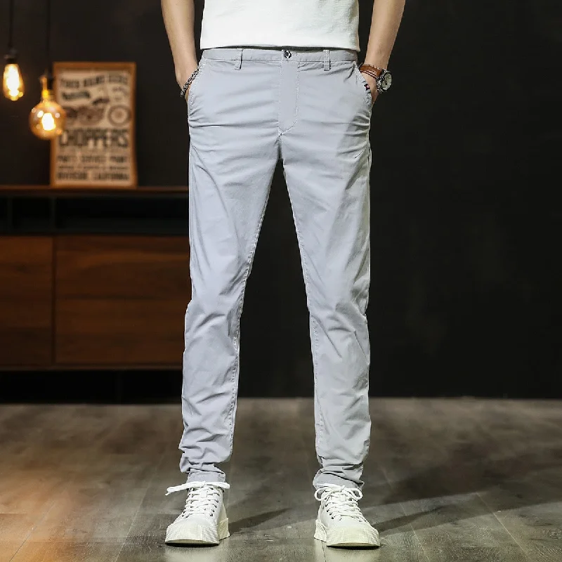 Men's pants with open weave-Men's Cotton Mid Waist Zipper Fly Closure Plain Casual Wear Pants